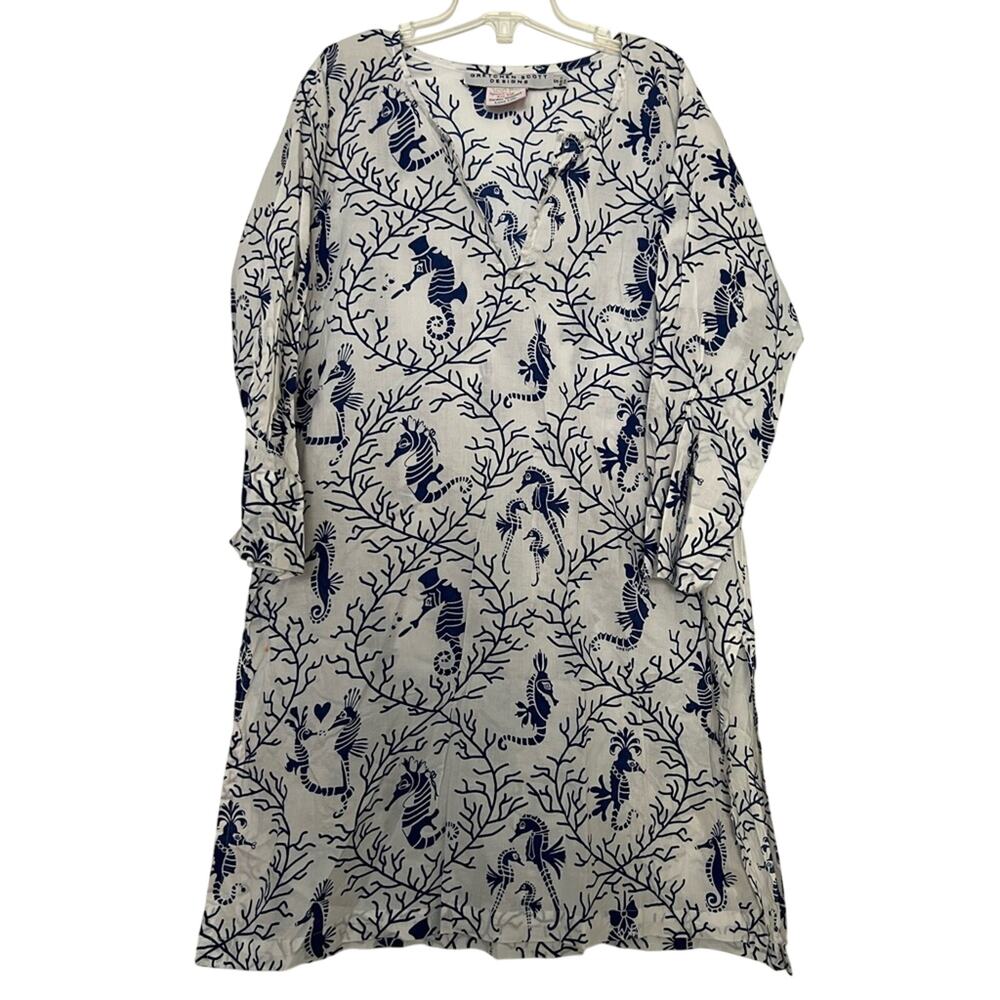 Gretchen Scott White Blue Seahorse Pattern Coverup Dress Sma